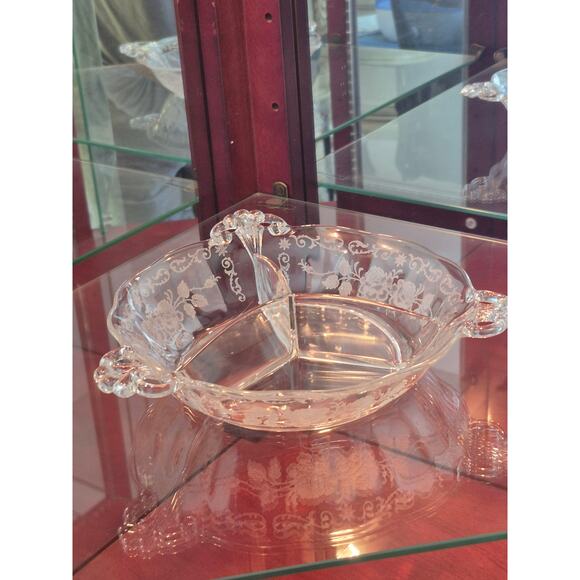 Rare Fostoria Midnight Rose 3 Part Relish Dish Etched Depression Glass Vtg 30s - Picture 6 of 7